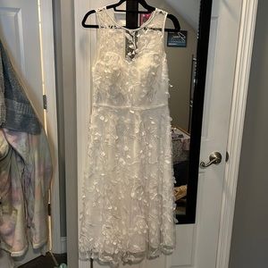 Xscape White Tea-Length Whimsical Dress